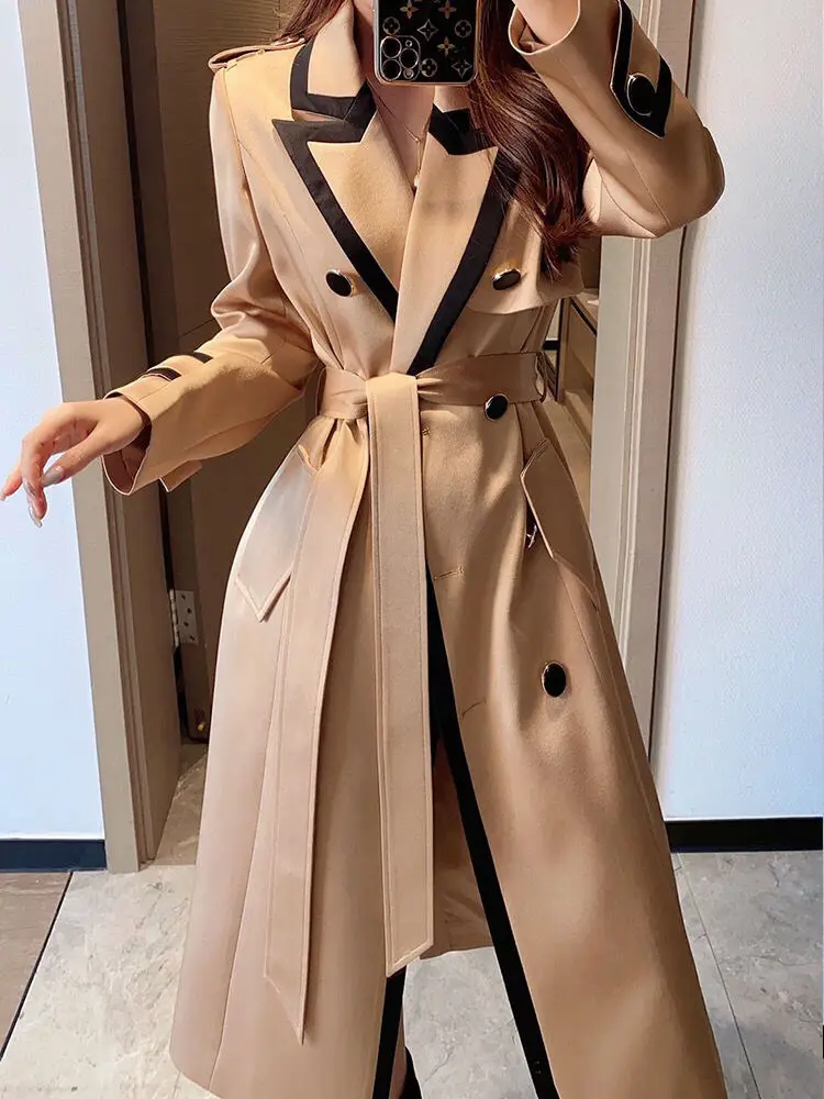 Women's Coat Spring Autumn Windbreaker Khaki Jacket Female Stitching Windproof Long Ladies Cloak High-end Custom Trench Coat New hooded puffer jacket