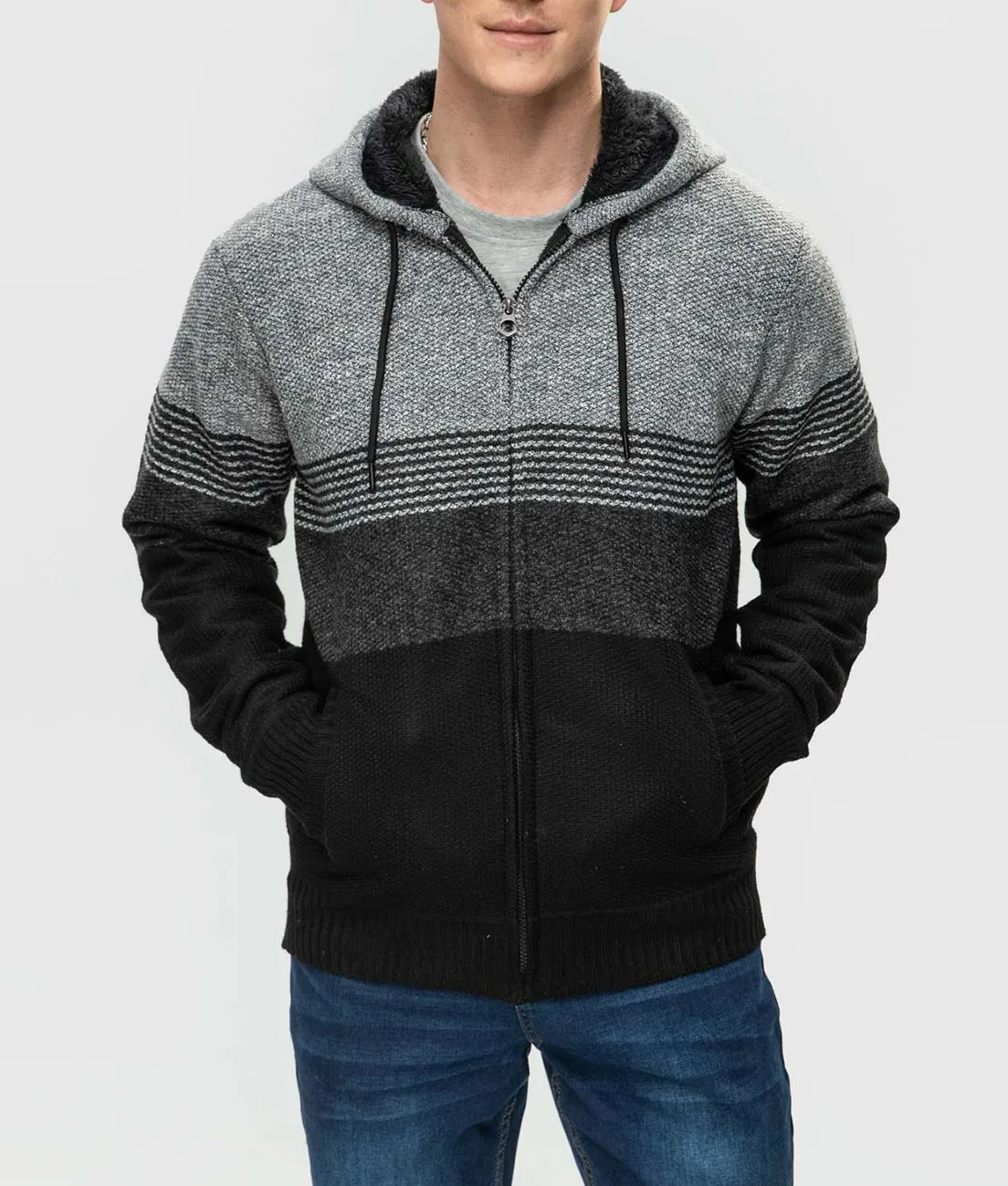 

FASHIONSPARK Men's Irish Cable Knitted Hoodie Sweater Full Zip Cardigan Colorblocked Striped Jacket Slim Fit Hooded Sweatshirts