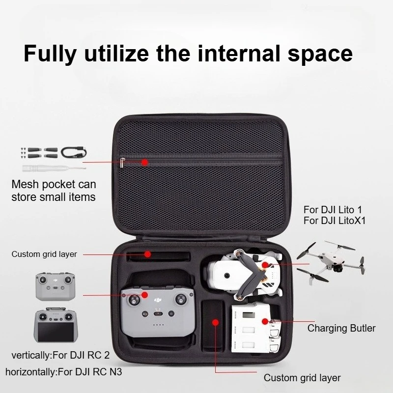 DJI Lito X1/Lito 1 PU 가죽 핸드백 방수 보호 RC 2/RC N3 컨트롤러 보관 상자용 여행 패키지 운반 케이스