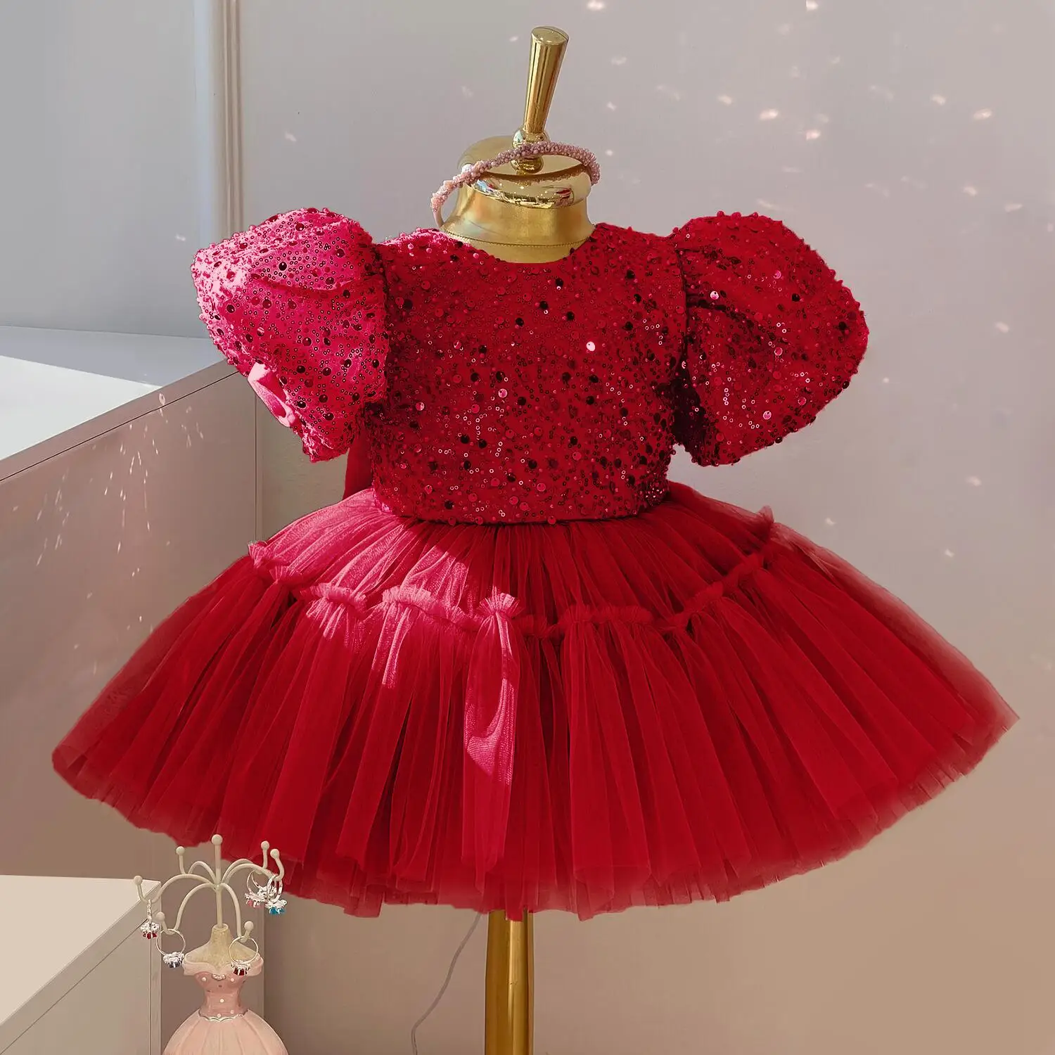 

Baby Girl Dress Sequins Bow Christmas Baby 1st Birthday Wedding Party Dress Christening Dress for Baby Girls Clothes Vestidos