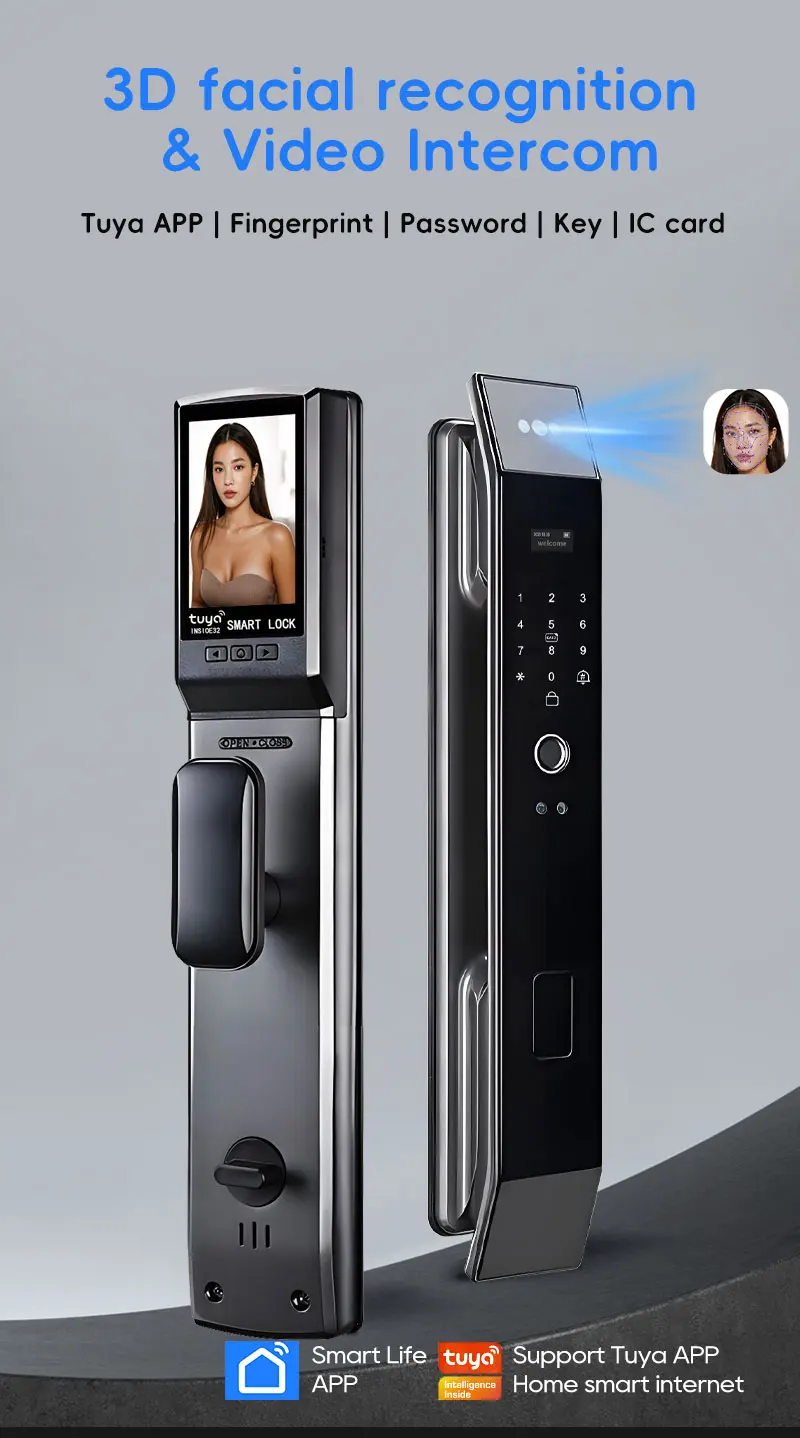 SANKESONG Tuya Smart 3D Face Door Lock Security Camera Monitor Intelligent Fingerprint Password Biometric Dual Battery
