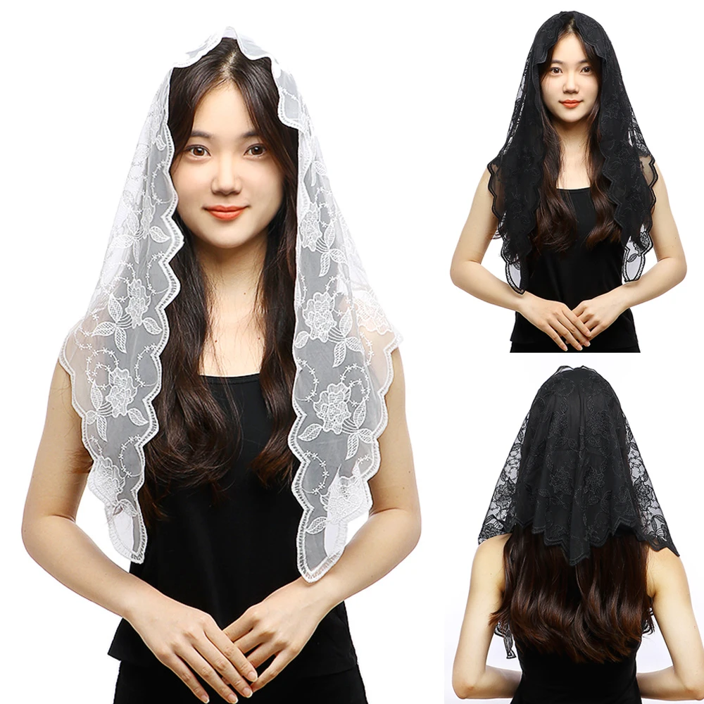 

Черно-белый треугольный шарф головной убор Женская кружевная шаль свадебный головной платок для невесты дышащие пылезащитные банданы свадебный подарок