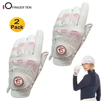 2 Pcs Cabretta Leather Golf Gloves Women with Bling Ball Marker Extra Grip Left Right Hand Pink Fit Ladies Girls Golfer 1