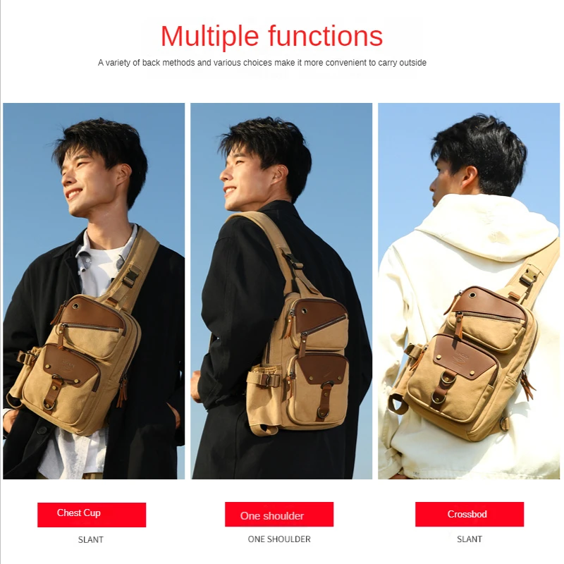 Men's Retro Style Mini Chest bag Wearable Canvas Bag Outdoor Sports Lightweight Texture Shoulder Messenger Bags for Men Handbags
