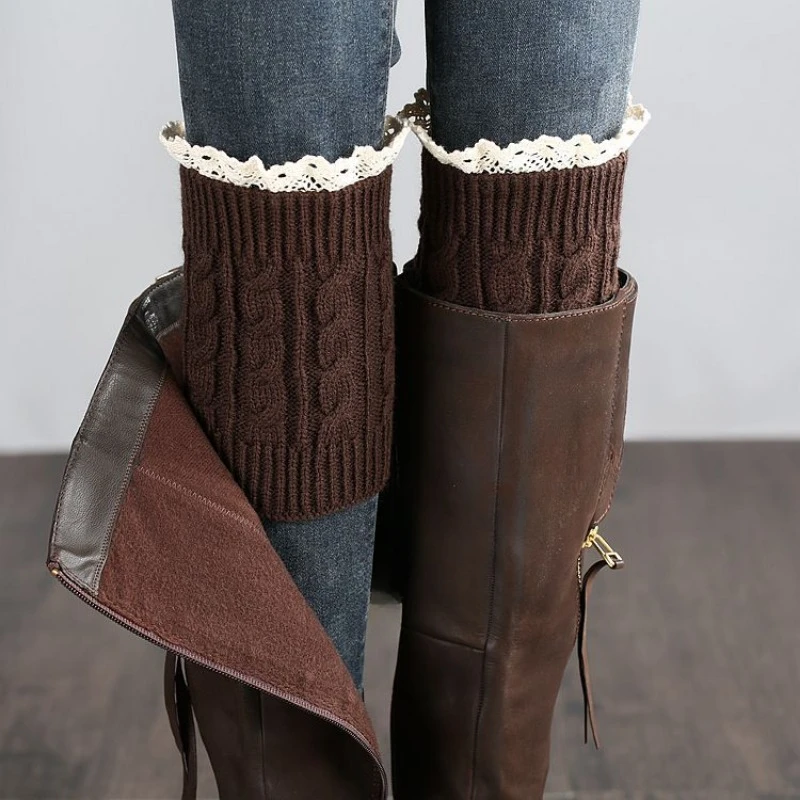 Women's Knitted Lace Leg Warmer Winter Short Leg Warmers Boot Cuffs Fashion Thermal Ladies Legging Foot Legwarmers