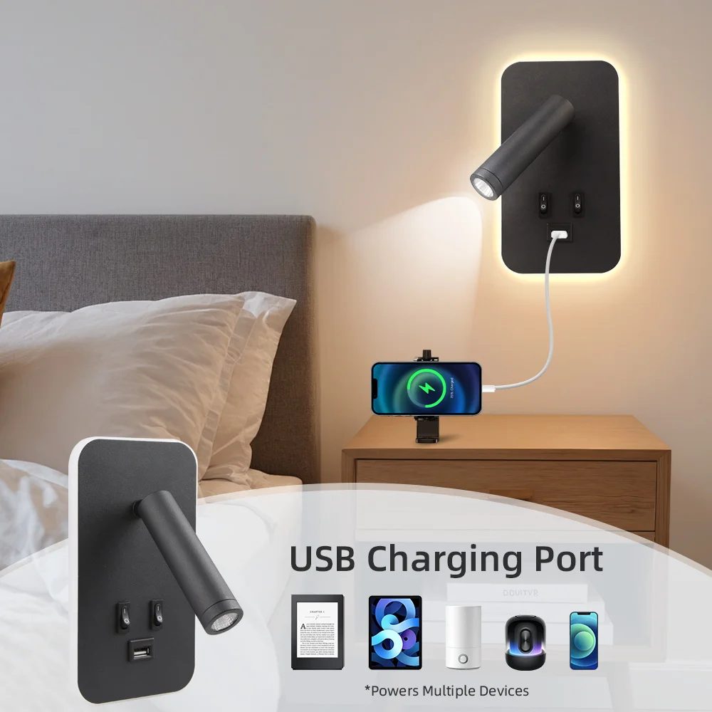 Chargeable USB Port Wall Lamp