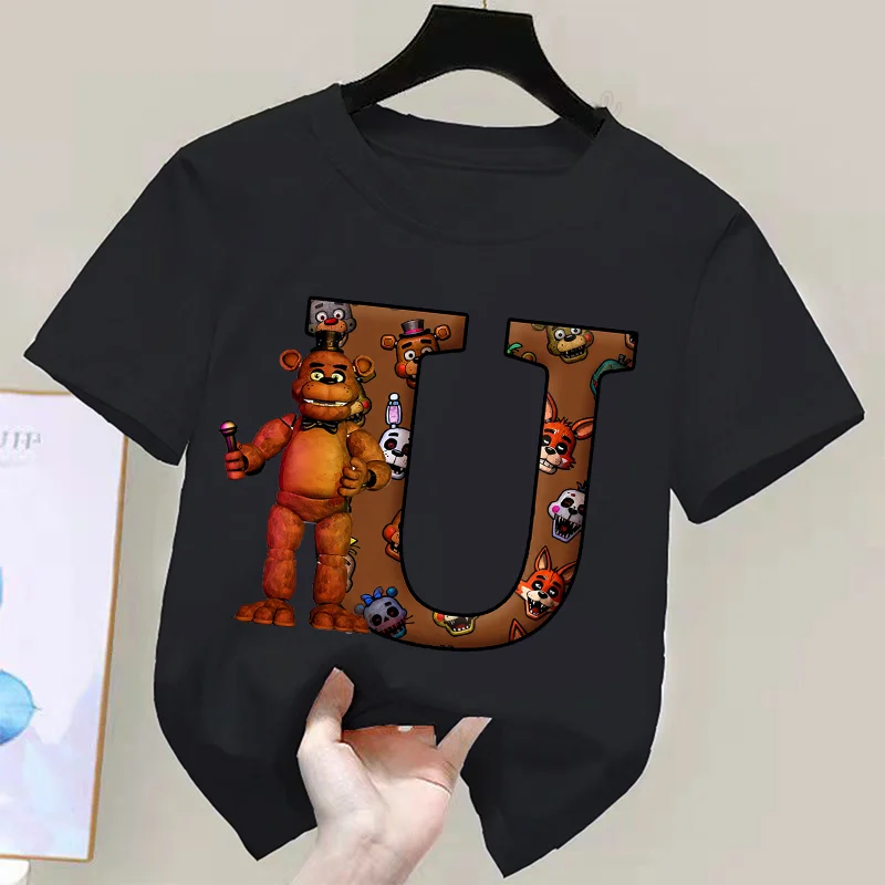 Children's Kawaii Black T-Shirt - Five Nights at Freddy's Letter Print Round Collar Top