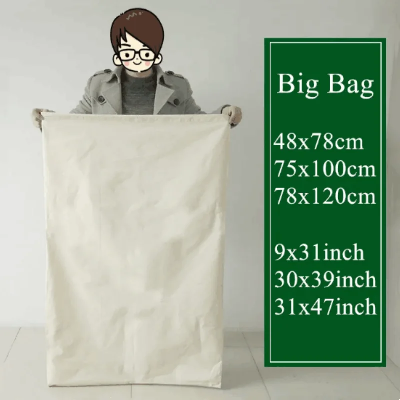

78x120cm Large Size Cotton Storage Bag with Drawstring for Grocery Clothes Toys Food Big Capacity Dustproof Pouch Home Organizer