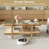 Rattan Coffee Table, 47.5" Rectangle Solid Wood Tea Table w/Tempered Glass Tabletop & PE Rattan Storage Shelf, 2-Tier Boho Coff 5