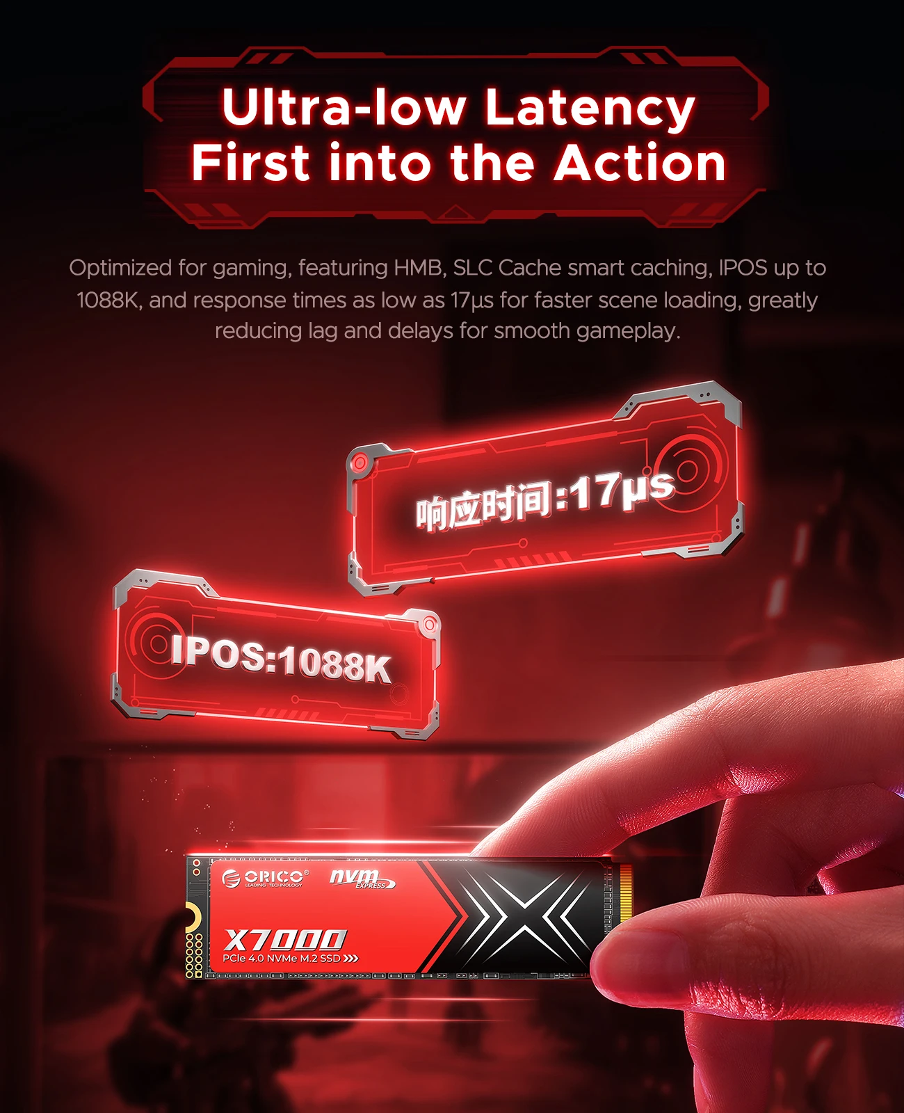 ORICO M.2 NVMe SSD 2280 PCIe 4.0X4 محرك أقراص الحالة الصلبة الداخلي SSD للاعبين والمبدعين الألعاب PS5 SSD PCIe 4.0 حتى 7450 ميجابايت/ثانية