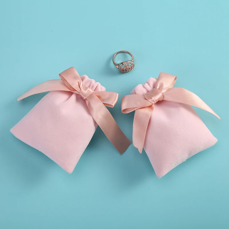Pink Velvet Drawstring Pouch - Size Example 10x12cm