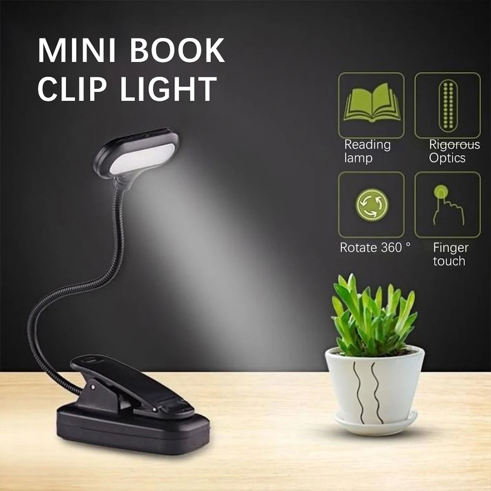 

LED Eye Protection Book Night Light Adjustable Mini Clip-On Study Desk Lamp Battery Powered Flexible for Travel Bedroom Reading
