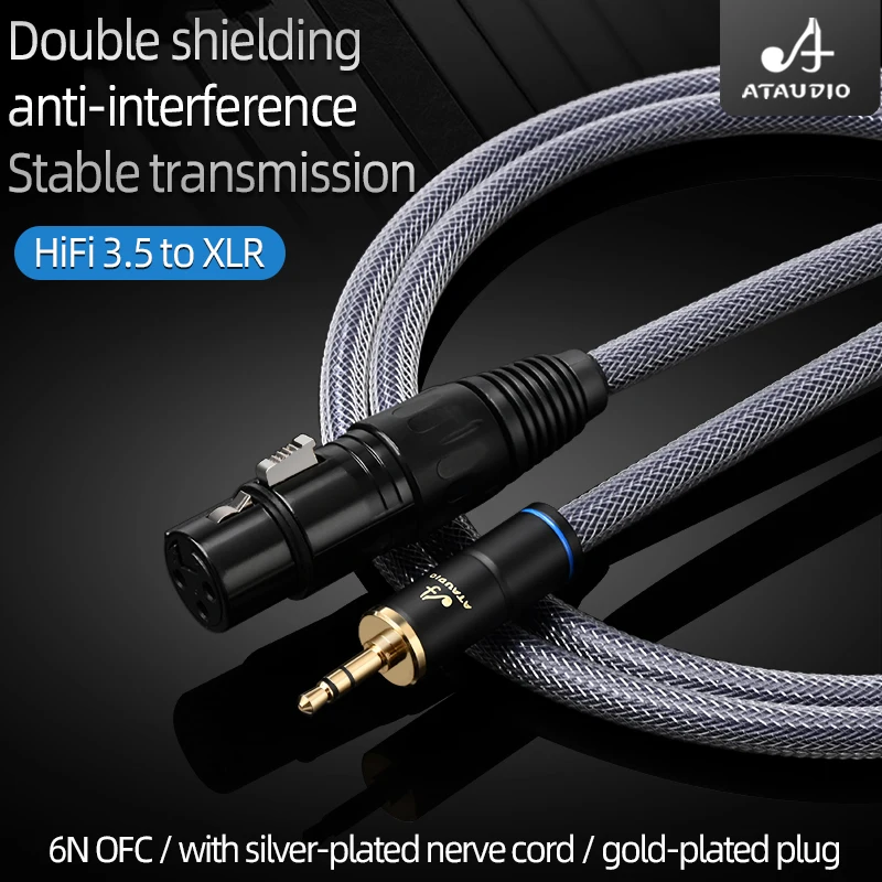 ATAUDIO HiFi 3.5 - XLR 케이블 (앰프 마이크용) 고품질 6N OFC 3.5mm 스테레오 잭 - 3핀 XLR 남성&여성 오디오 케이블