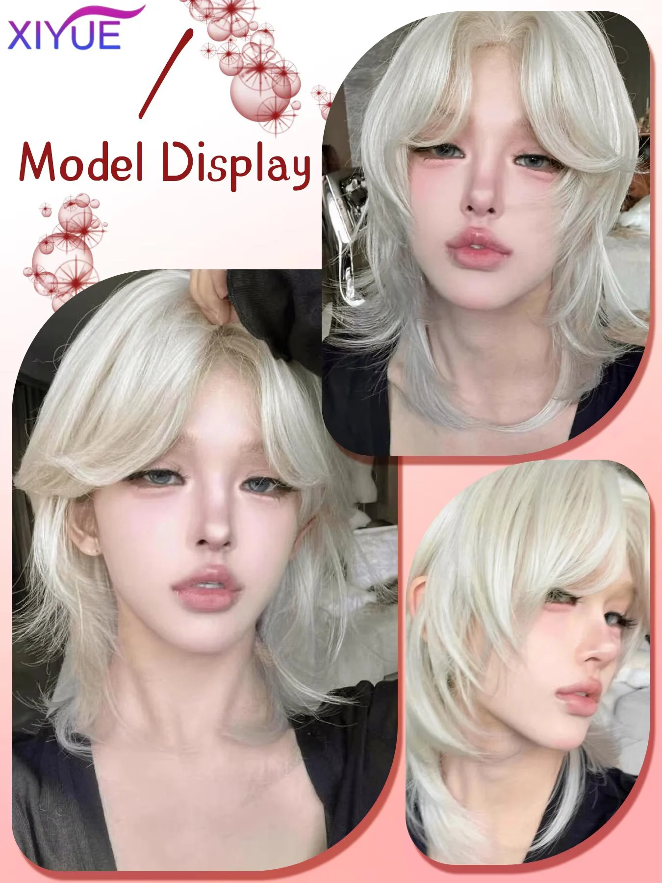 Lolita Synthetic Wig Forehead Lace Wolf Tail Short Curly Hair White Gold Layering Daily Fluffy Wig Full Head Unisex Daily Hallow lace front wig lace wigs synthetic wigs womens synthetic wigs