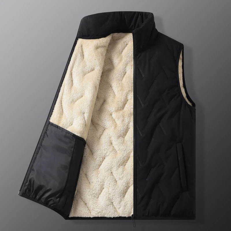 2023 Nen Black Winter Men's Jacket Sleeveless Vest Man Fleece Warm Vest Men Stand Collar Cotton Thermal Waistcoats Male Clothing