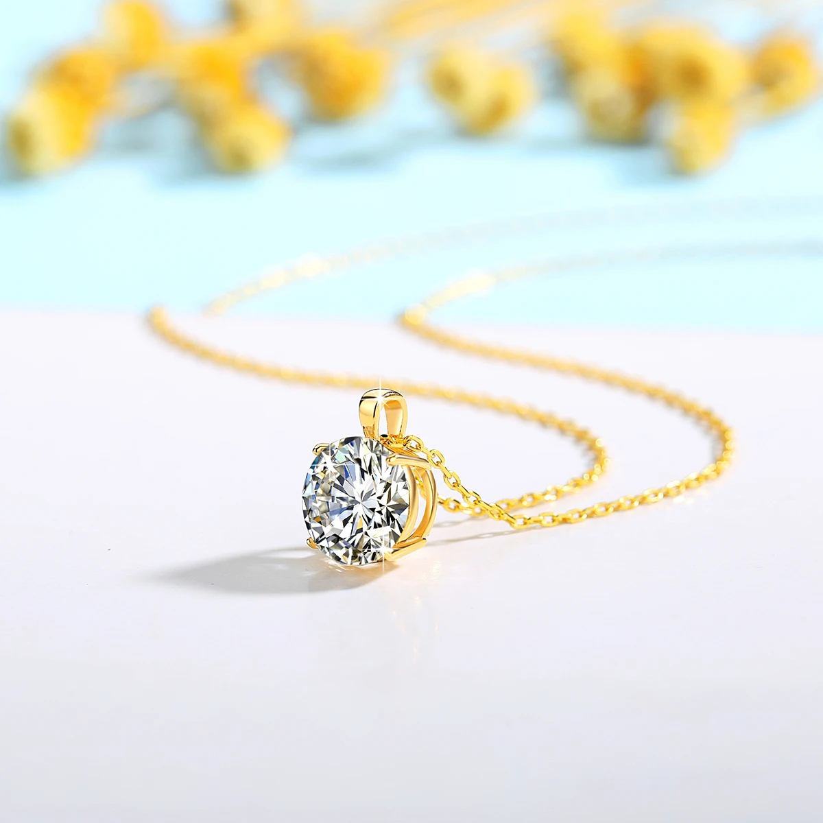 Szjinao 100% Real 14k Gold Moissanite Necklace For Women 6.5mm 1.0ct D Color AU585 K Gold Luxury Pendant Certificated Wholesale - Image 4