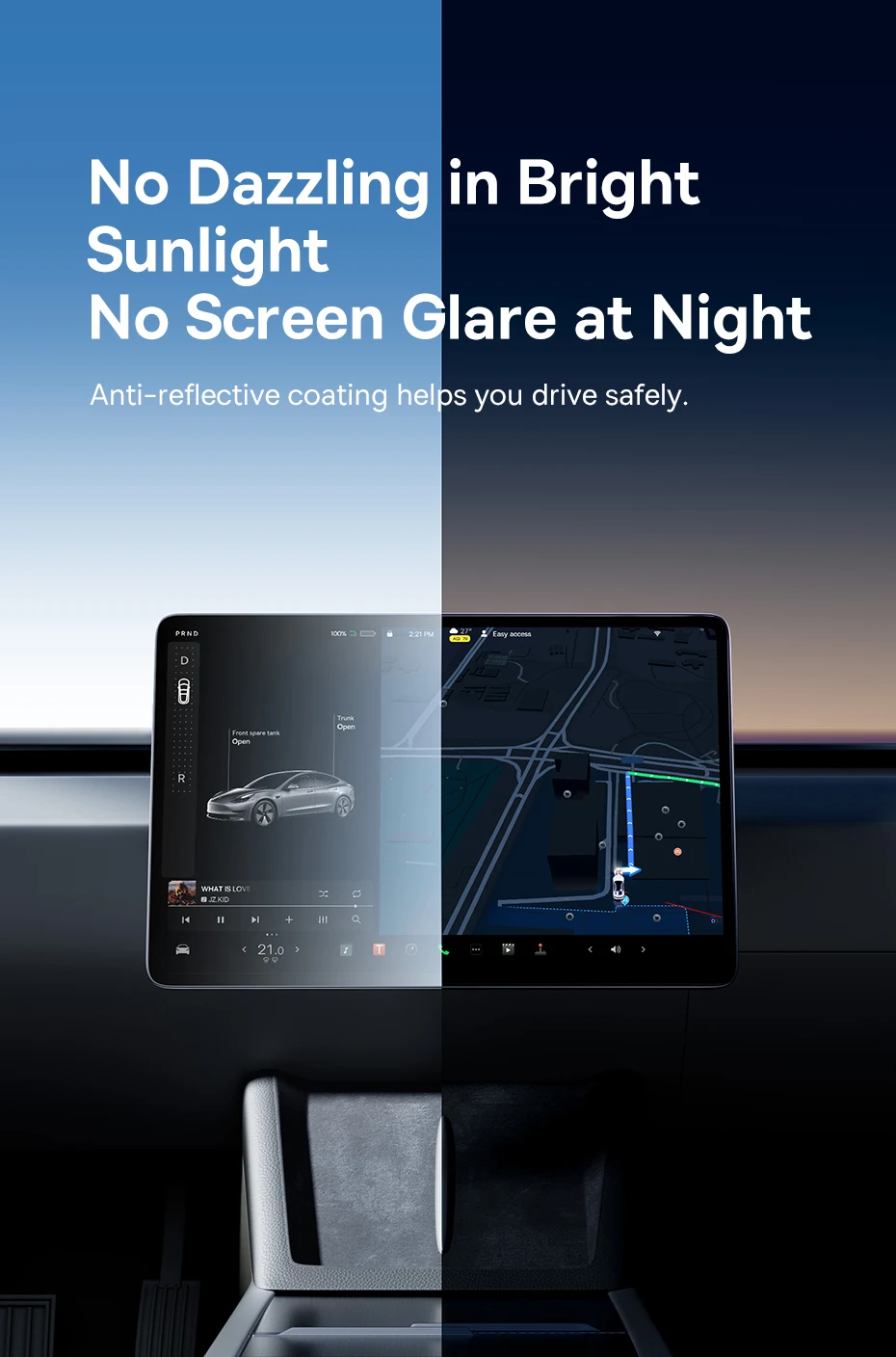 T-Space Tempered Glass Screen Protector for Tesla Model 3 Ultra-Smooth Dual-Touc