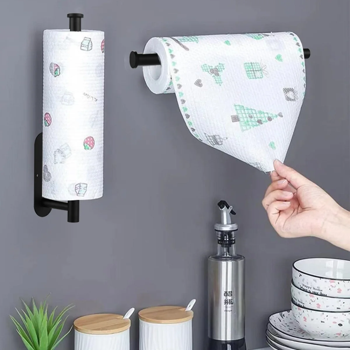 Self Adhesive Toilet Paper Towel Holder paper towel holder toilet paper holder Punch-free Roll Paper Holder Kitchen Hook Storage Stainless Steel Wall Mount