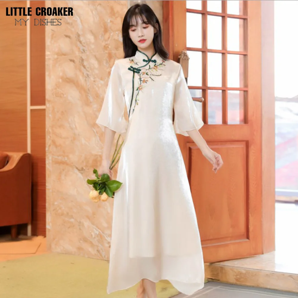 Qipao Chinoiserie Stile Giovane Cinese Ragazza Dolce Donna Retrò Slim Modificato Stile Tang Stile Cheongsam Audrey Tea Dress Estate
