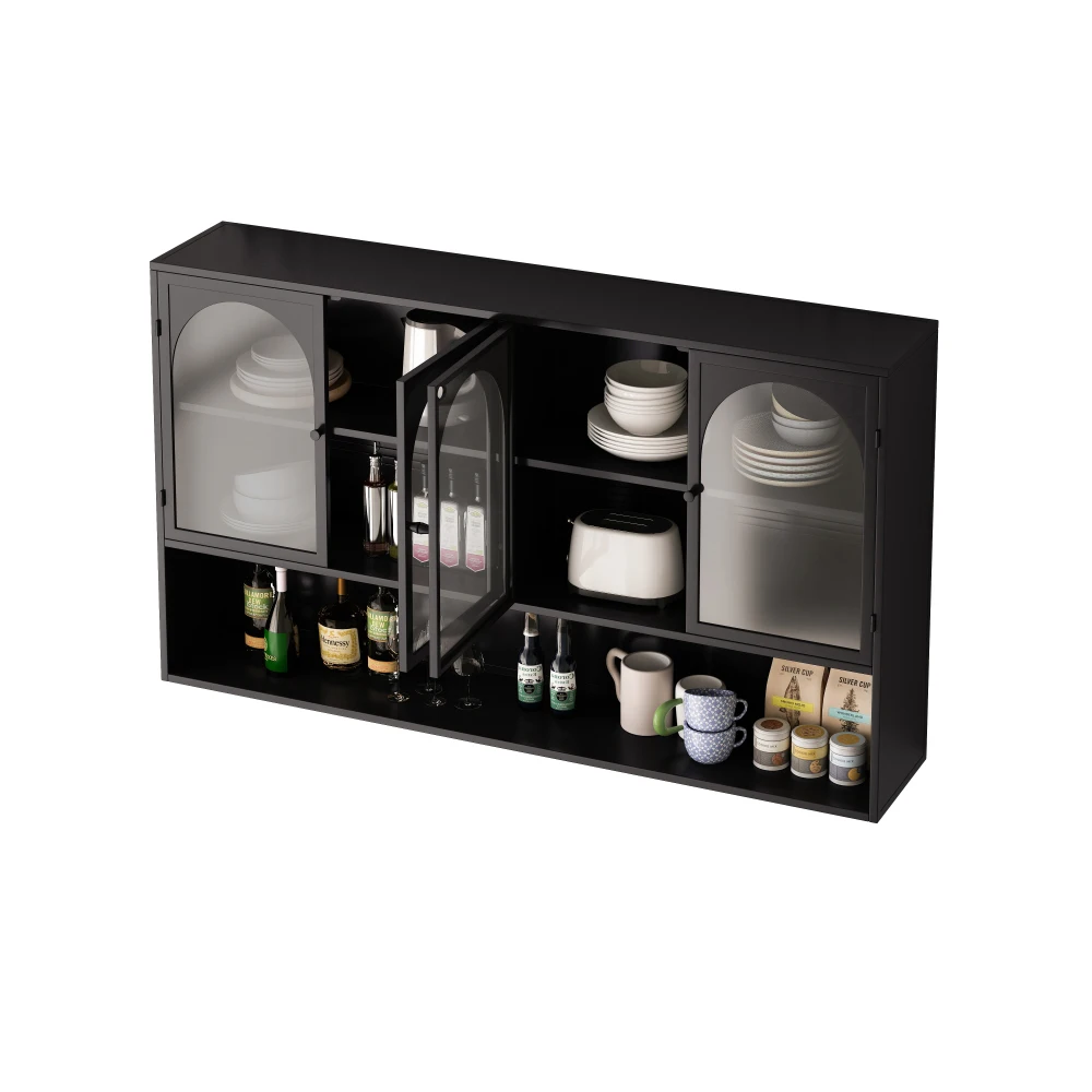 Dunkelgrüner 120 cm viertüriger Glaswandschrank – wandmontiertes Aufbewahrungsdesign, passend für Küche/Wohnzimmer/Badezimmer – Detail 31