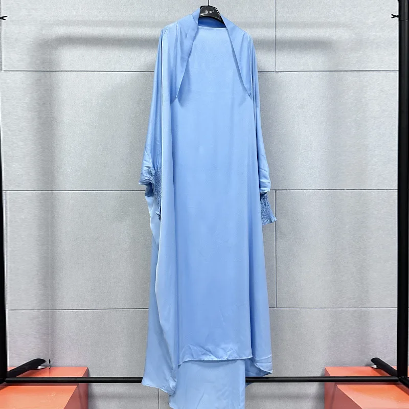 2023 Spring Summer Muslim Women Polyester Solid Color Long Abaya  Dubai Abaya Muslim Dress Women Abayas for Women with Headscarf