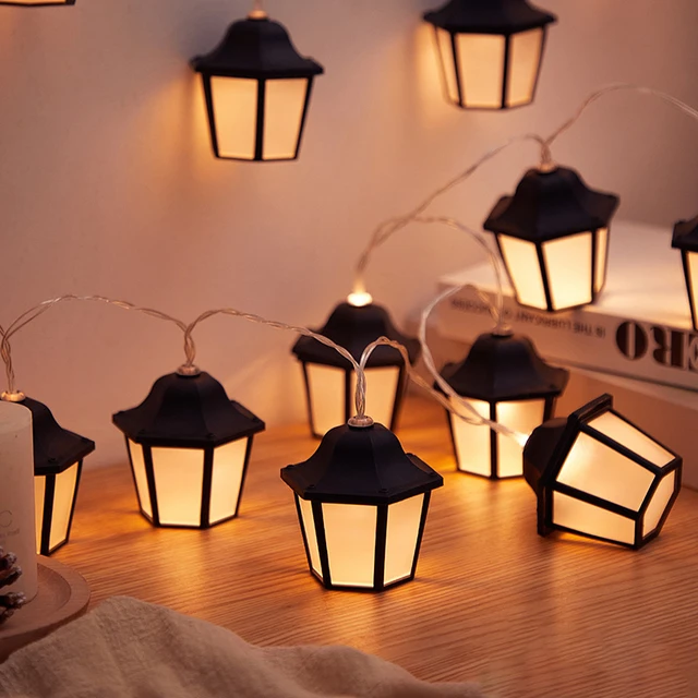 20 LED Black Lantern String Lights Mini Kerosene Lamp for Indoor Outdoor Patio Garden Holiday Home Wedding Party Christmas Tree New Year Ramadan