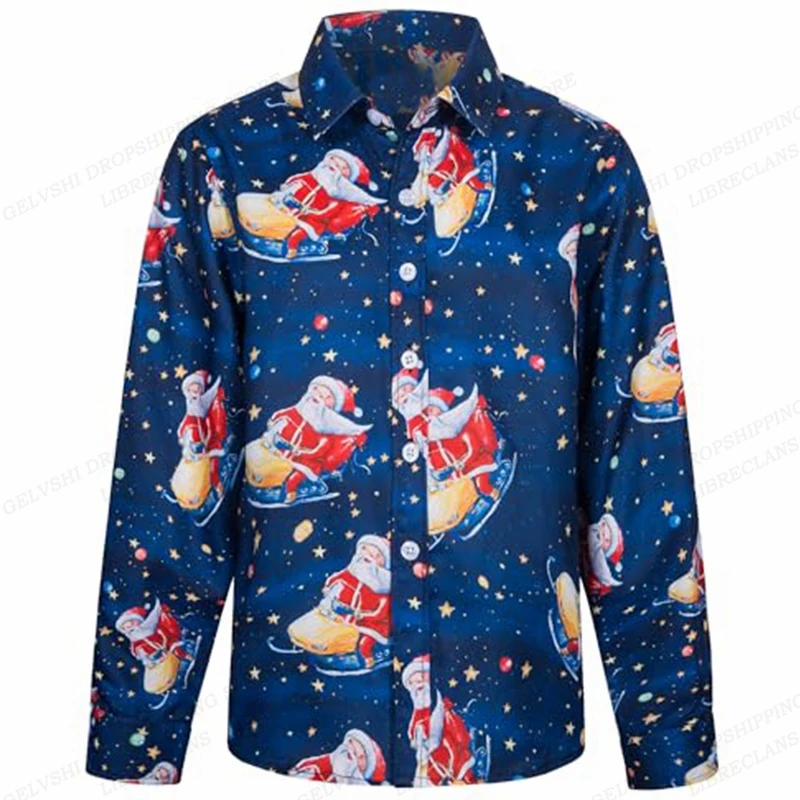 

Santa Claus Hawaii Shirts Men Fashion Shirt Long Sleeve Christmas Hawaiian Shirts Beach Blouse Men's Clothing Festival Camisas