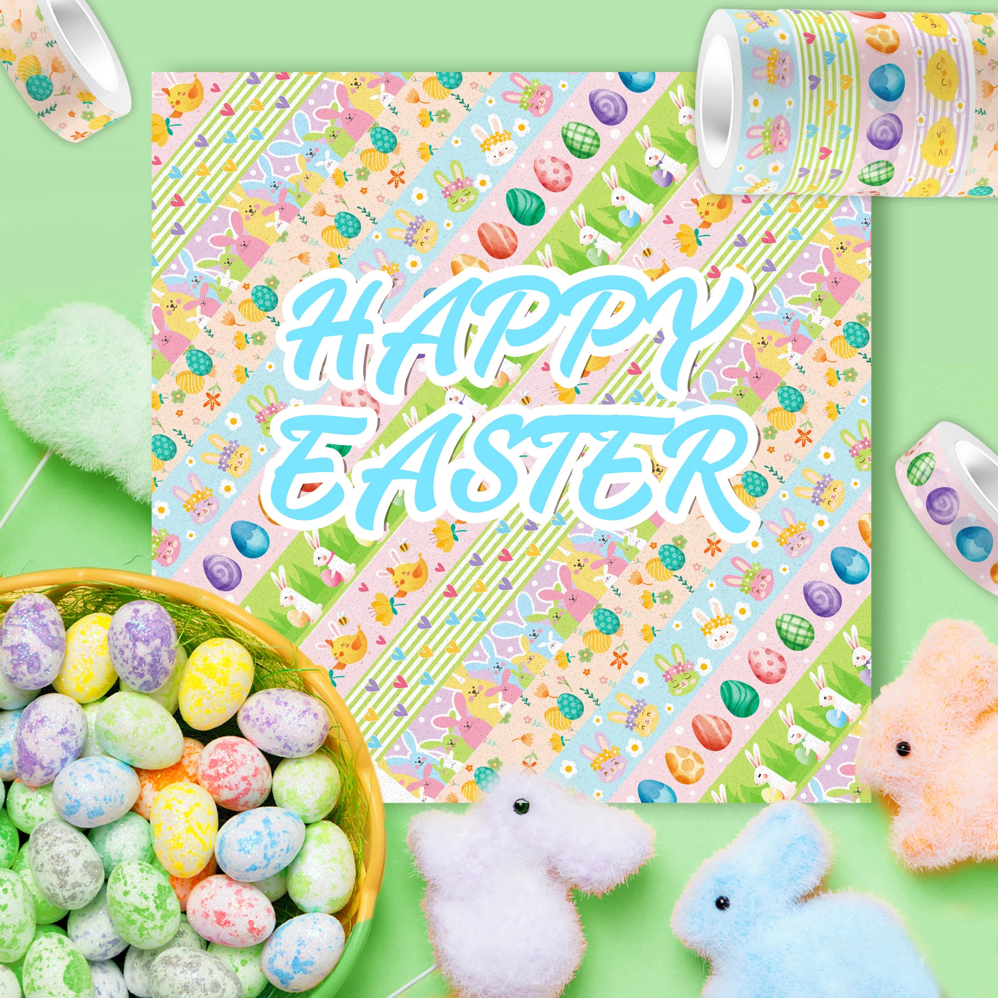 12 롤 부활절 날 토끼 계란 패턴 마스킹 테이프 DIY 핸드북 재료 스티커 Washi 테이프 Scrapbooking 생일 선물 용품