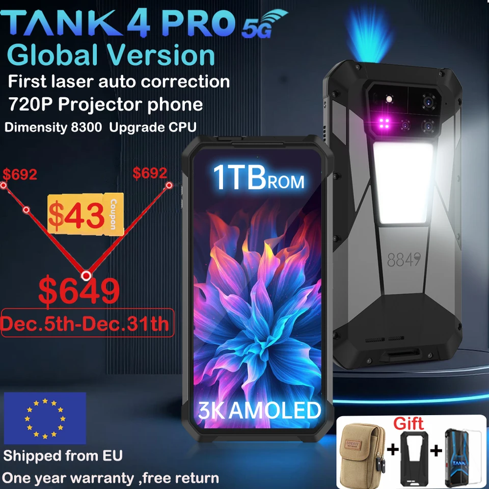 8849 Tank 4 Pro Unihertz 5G Rugged Projector Smartphone 36G 1TB