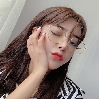 Klasyczne okrągłe damskie metalowe ramki optyczne okulary blokujące niebieskie światło komputer owalne okulary dioptrii 0 -1.0 -2.0 To -6.0