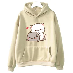 Mochi Peach and Goma Cute Cat Hoodies Girls Fashion Sweatshirts Kawaii Cartoon Pullovers Women/Men Harajuku Aesthetic Clothing