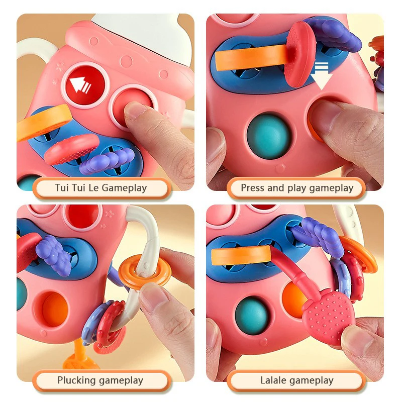 Early Education Toy Cartoon Bottle Animal Phone Pull String Finger Press Grip Game