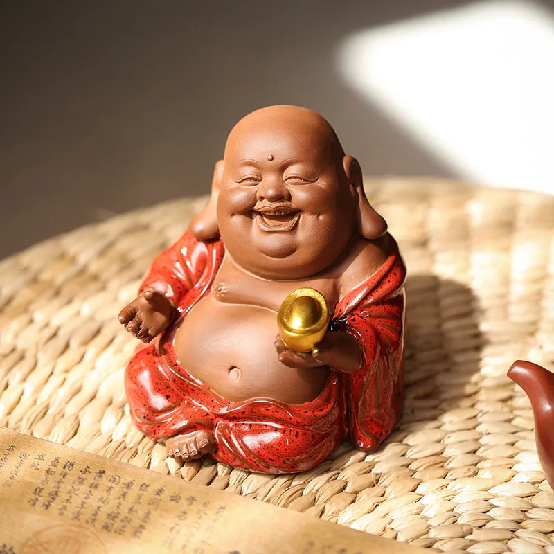 Chinese Zen Style Purple Clay Maitreya Buddha Decorations, Living Room, Porch, Car Mounted, Tea Set Crafts