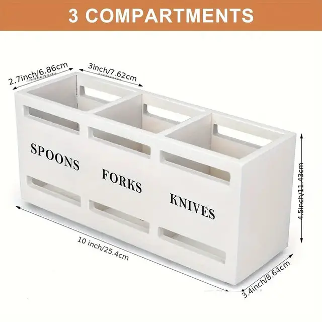 Spoon Caddy Wood Utensil Caddy With 3 Compartments Fork Spoon Holder