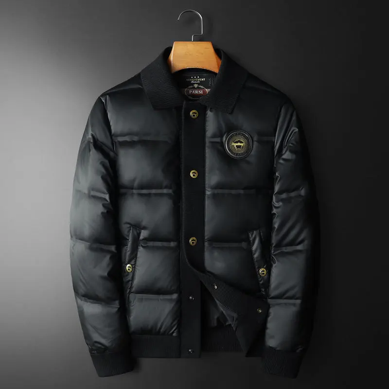 Vintage Contrasting Colors Duck Down Jacket Men 90% White Duck Down Coat Lapel Vintage Jacket Men Clothing