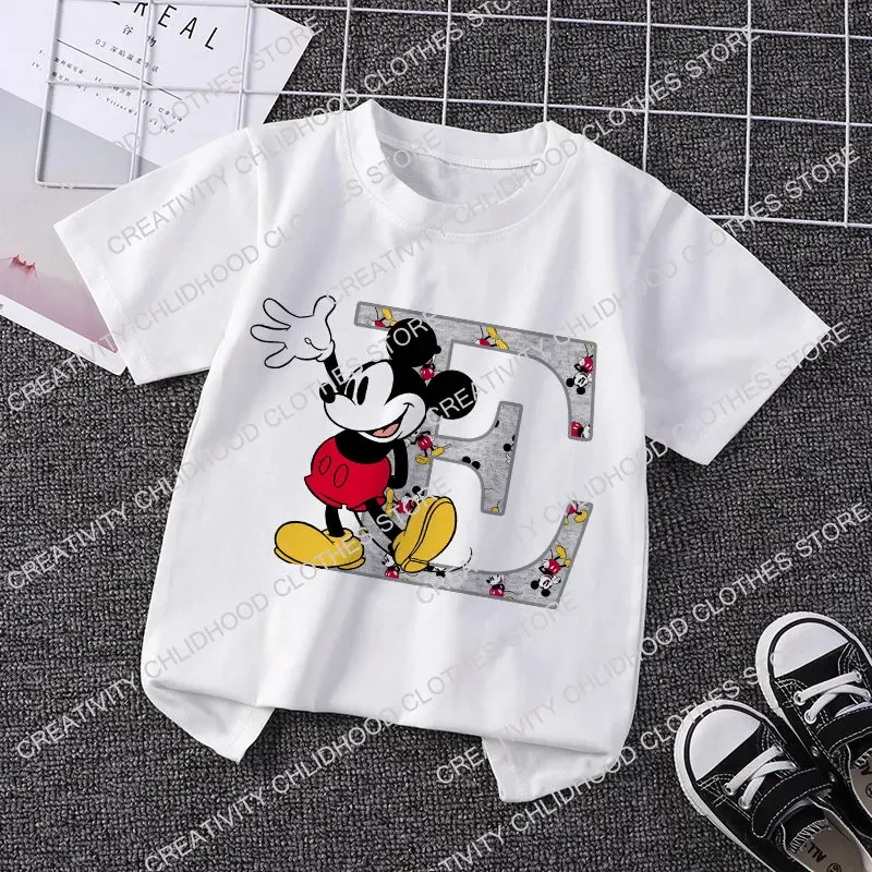 Children t shirt Mickey Mouse Letter A B C Name Combination Disney Cartoons