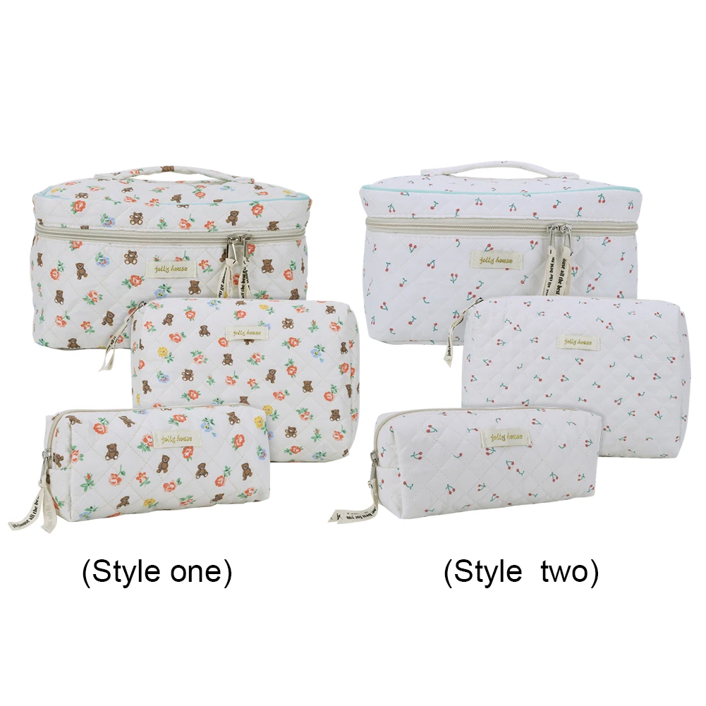 Cotton Quilted Makeup Bag Set for Women Travel Cosmetic Storage