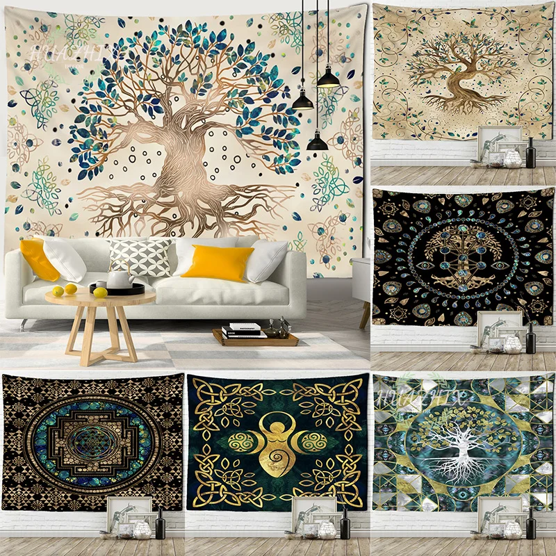 

Psychedelic Mysterious Tree of Life Tapestry Wall Hanging Boho Mandala Art Living Room Home Decor Cloth