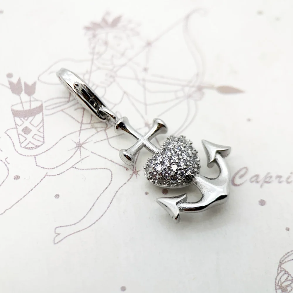 Nuovo ciondolo ispiratore con ciondolo con ancora a forma di cuore e croce Fah Hope Love in argento sterling 925  36
