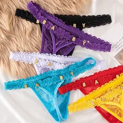 Customize Crystal Name Letter Thong Underwear Women Sexy Lace Bikini G-String Panties Panty Girl Birthday Valentine Day Gift