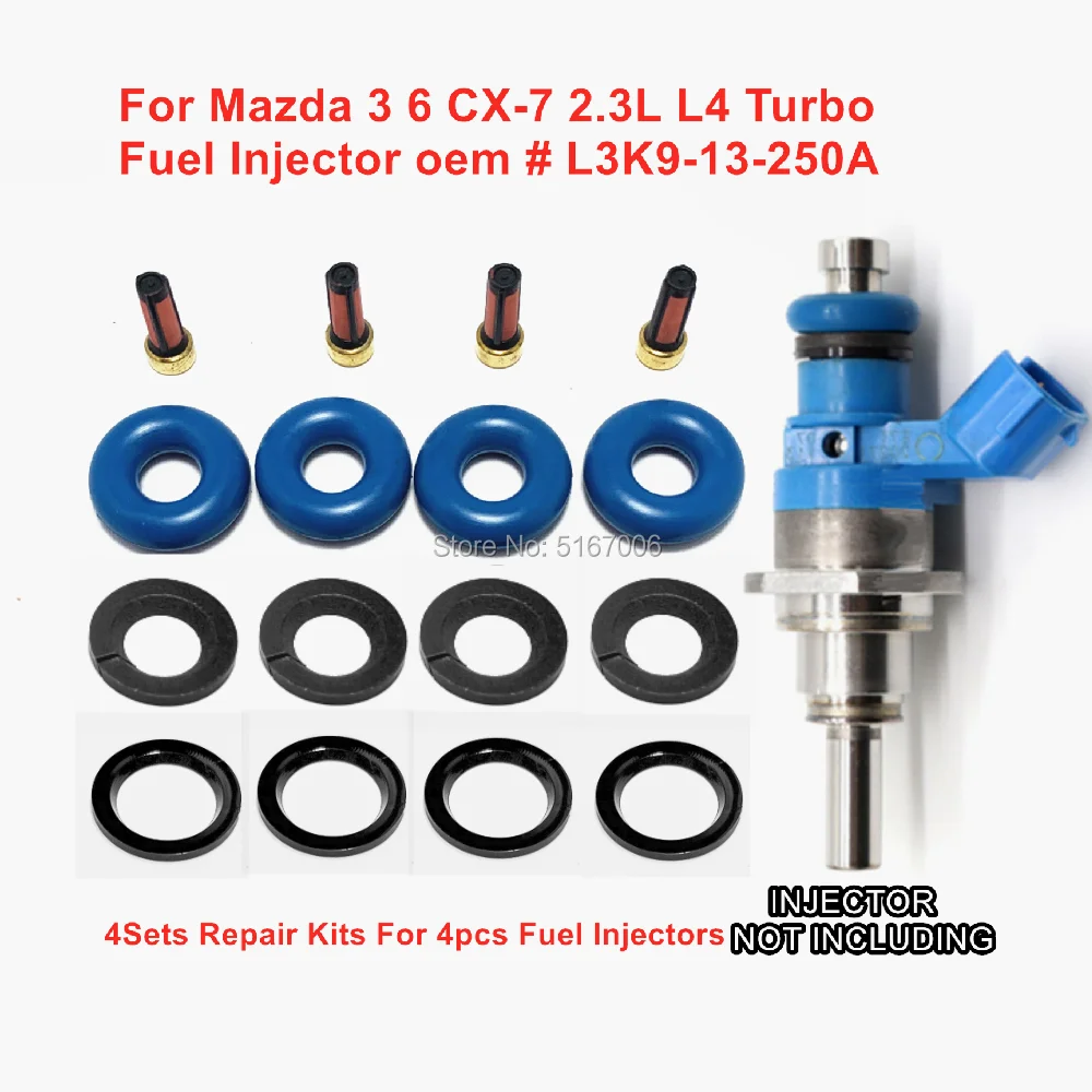 GDI Fuel Injector Repair Kits For Mazda 3 6 CX-7 2.3L L4 Turbo L3K9-13-250A E7T1 (2007-2012) AY-RKG901 4Sets/16Pcs fuel injector removal tool repair kit gasket fuel injector cleaner