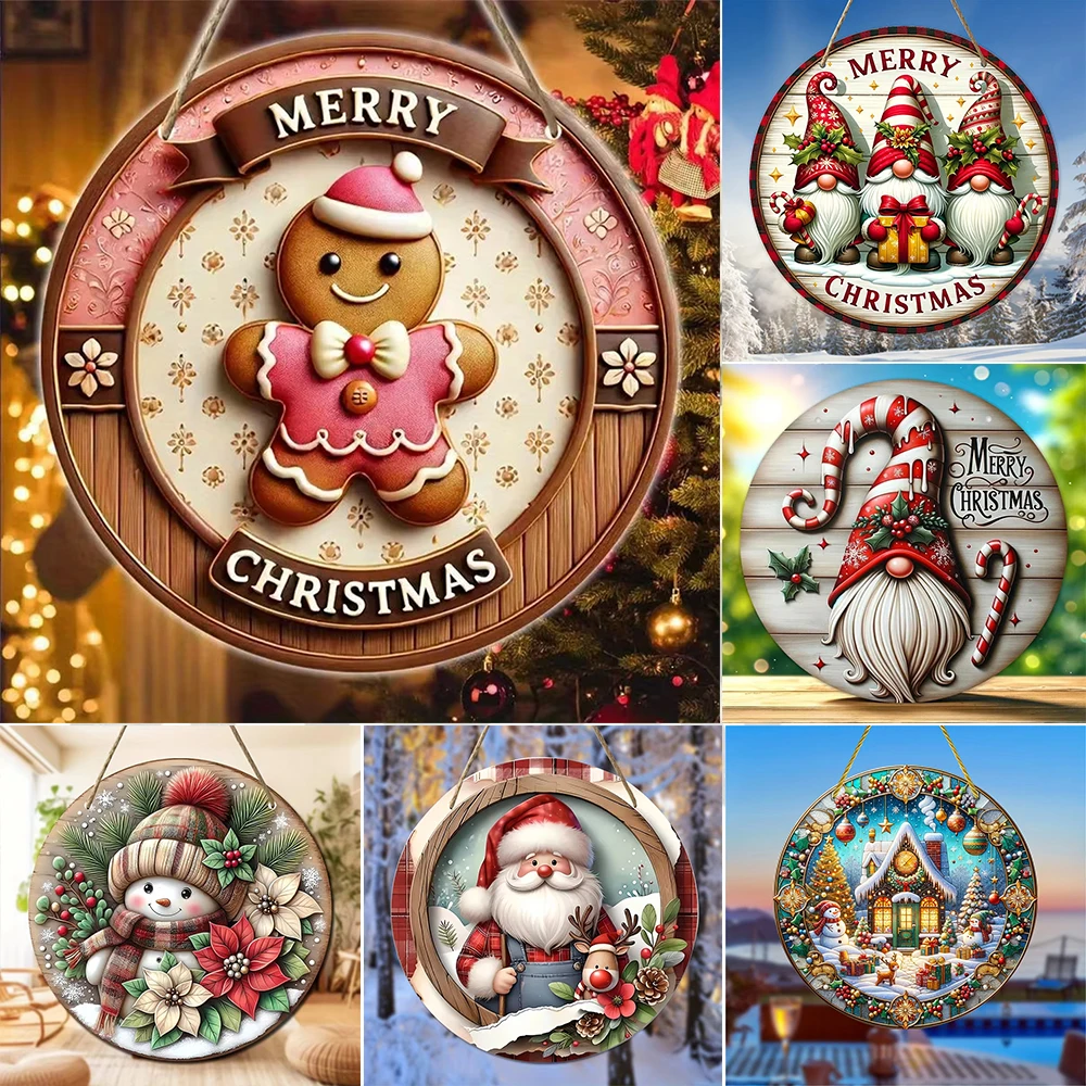 Wooden Door Decor 1pc 2D Wooden Merry Christmas Snowman Welcome Sign 20x20cm Perfect for Farmhouse, Kitchen Garden Balcony Room Door Home Decor