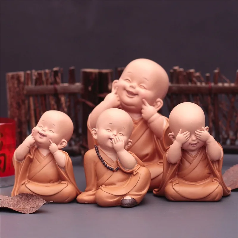 Little Monk Figurine Mini Monk Statue Cute Buddha Monk Statue Adorable Baby  Little Monk Decoration Creative Little Monk Ornament Resin Miniature Craft  for Home Desktop Decoration 