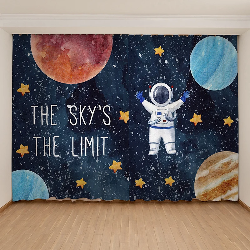 

Custom Game Curtains Cartoon Space Theme Astronaut Rocket Starry Sky Children's Room Boy Bedroom Bay Window Blackout Curtain