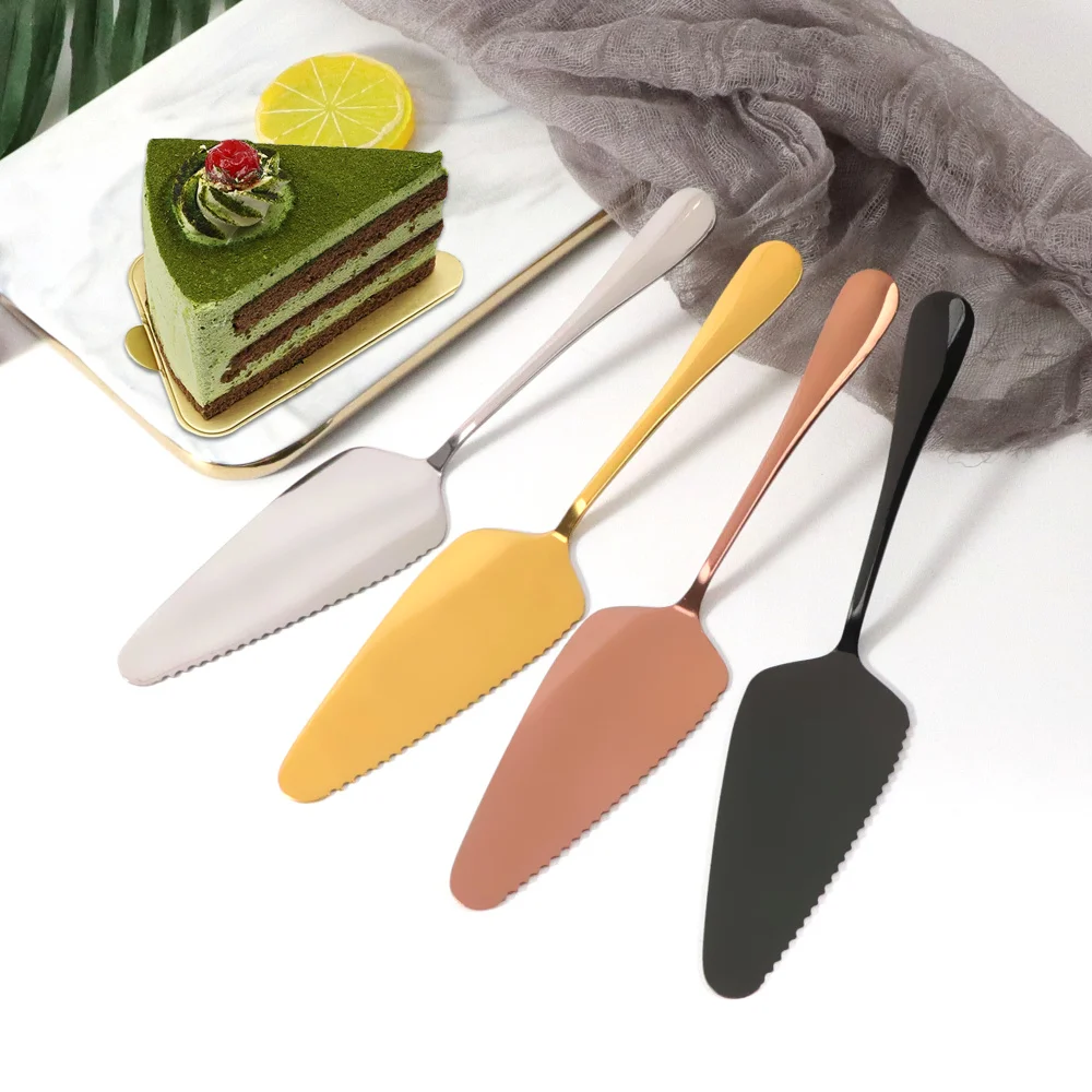 

Set Of 4 Colorful Stainless Steel Serrated Edge Cake Server Blade Cutter Cake Spatula Pie Pizza Shovel Baking Tool