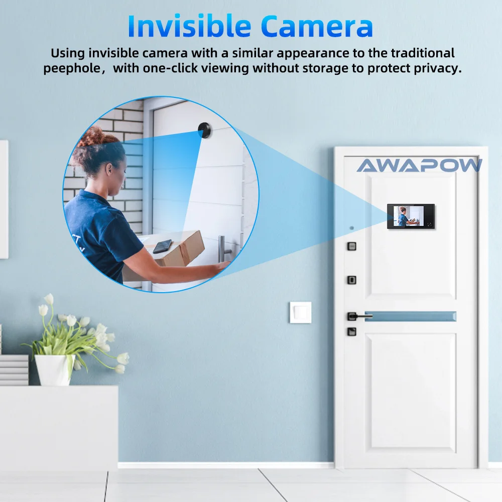 Awapow 3.5 Inch Peephole Doorbell Camera 120° Peephole Viewer Cat Eye Door Bell Smart Home Outdoor Monitor Digital Door Viewer