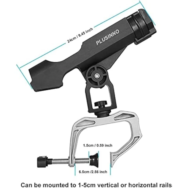 PLUSINNO Fishing Boat Rods Holder Large Clamp Opening 360 Degree Adjustable Fishing Rod Racks Folding Holder