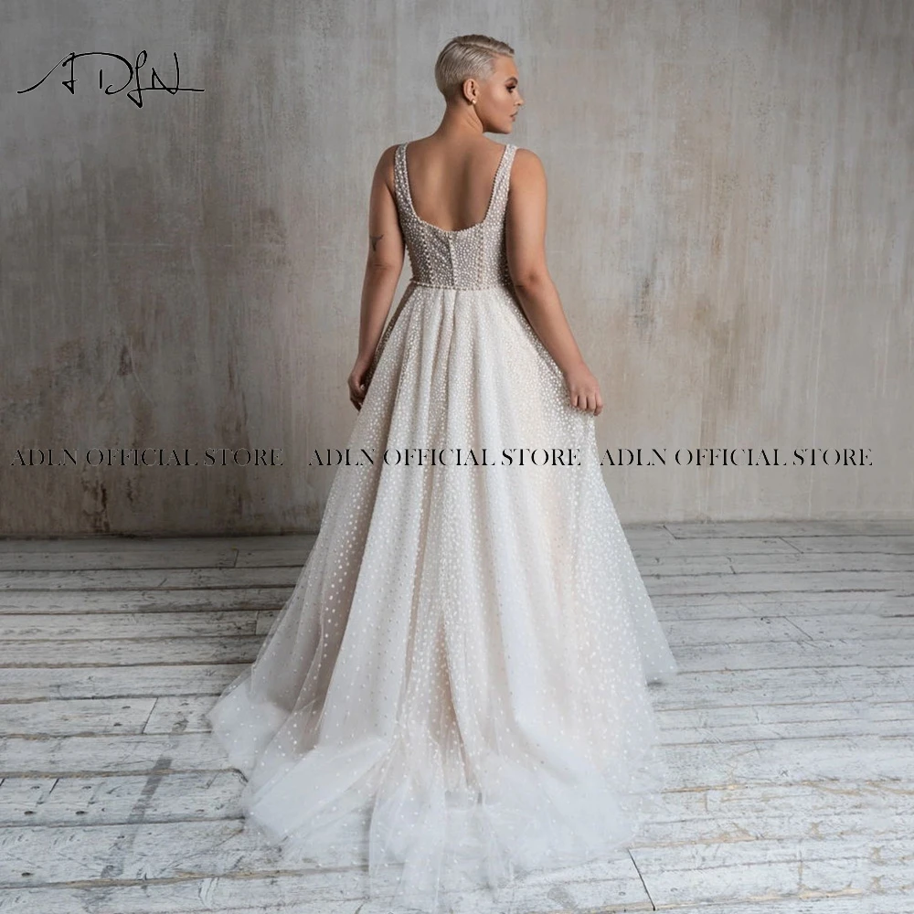 Elegant Plus Size Wedding Dresses with Straps Glitter Dot Tulle A-line Bridal Gown Backless Bride Dress Customized 6