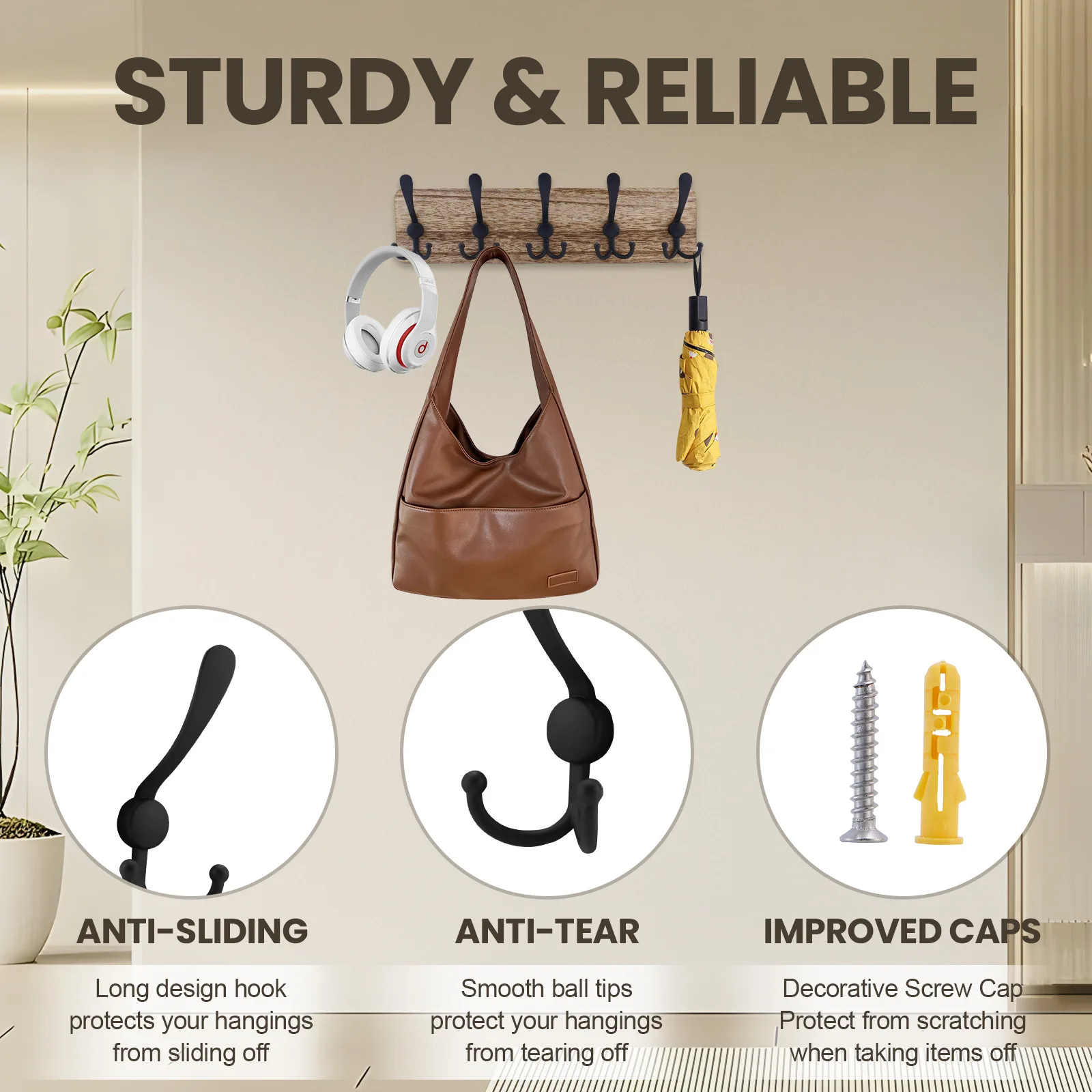 Log Retro-style Coat Hook Solid Wood Coat Hook Behind The Door Wall-mounted Nordic Style Log