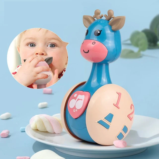 Sliding Deer Baby Tumbler Rattle Learning Education Toys Newborn Teether Infant Hand Bell Mobile Press Squeaky Roly-Poly Toy 1